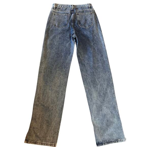 Pretty Little Thing Women Split Hem High Rise Vintage Wash Blue Jeans Size 6 - Picture 2 of 9